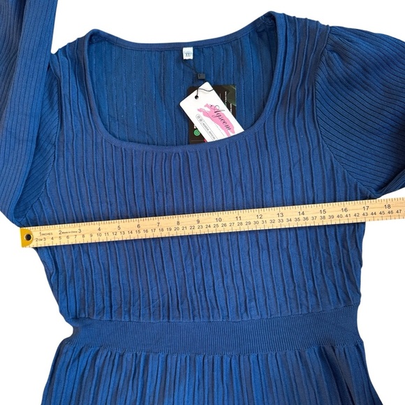 NWT Amazon Agseem Blue Long Sleeve Ribbed Knit Maxi Dress 100% Viscose - Picture 13 of 13